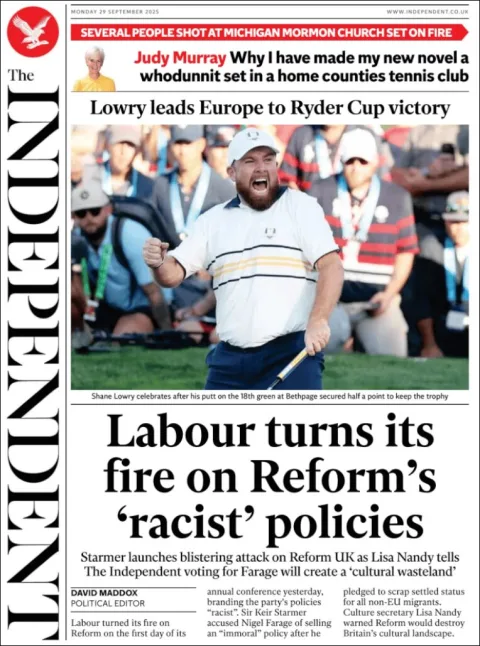 Portada de The Independent del lunes, 29 de septiembre de 2025