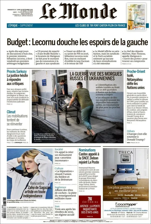Portada de Le Monde del domingo, 28 de septiembre de 2025