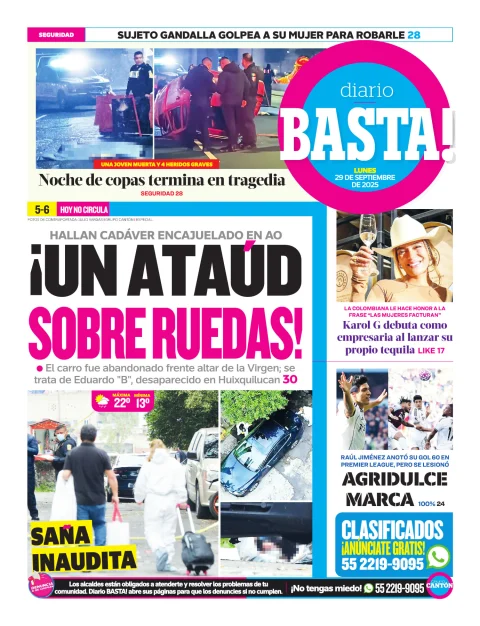 Portada de Basta! (contraportada ) del lunes, 29 de septiembre de 2025