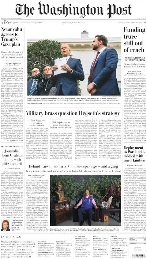 Portada de The Washington Post del martes, 30 de septiembre de 2025