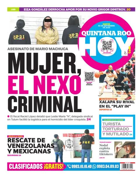 Portada de Quintana Roo Hoy (contraportada) del martes, 30 de septiembre de 2025