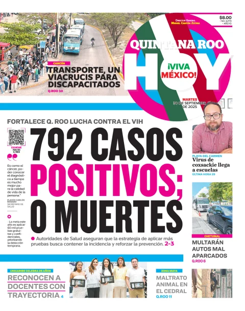 Portada de Quintana Roo Hoy (portada) del martes, 30 de septiembre de 2025