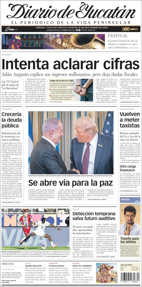 Portada de Diario de Yucatán del martes, 30 de septiembre de 2025