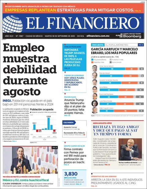 Portada de El Financiero del martes, 30 de septiembre de 2025
