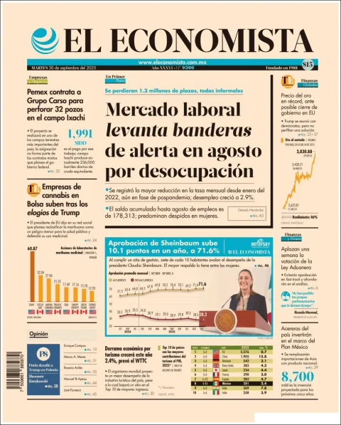 Portada de El Economista del martes, 30 de septiembre de 2025