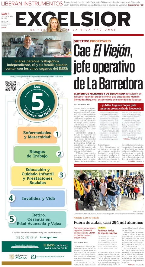 Portada de Excelsior del martes, 30 de septiembre de 2025