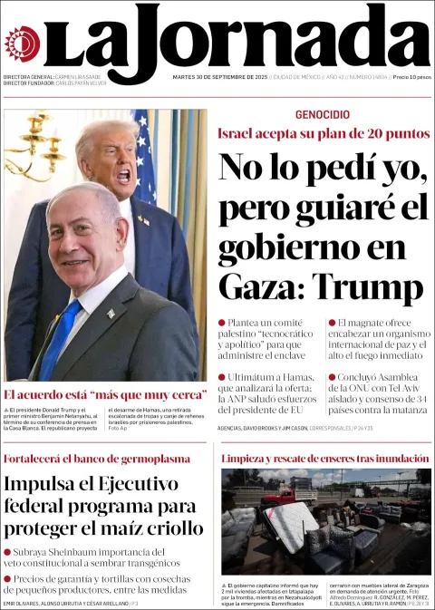 Portada de La Jornada del martes, 30 de septiembre de 2025