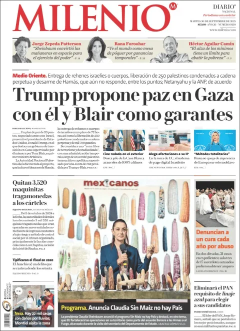Portada de Milenio del martes, 30 de septiembre de 2025