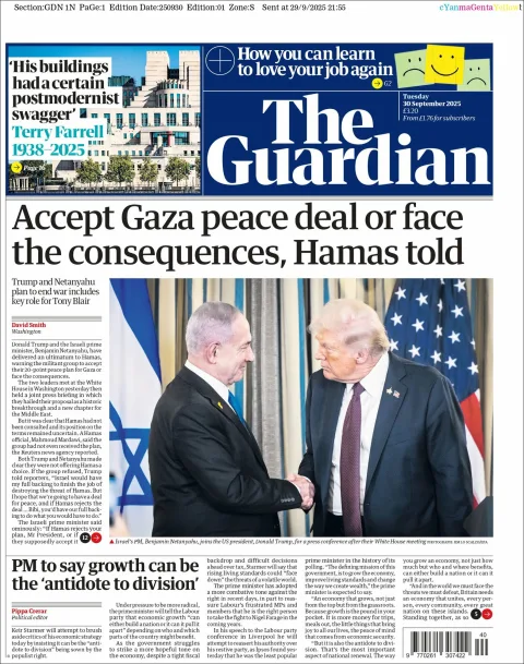Portada de The Guardian (reino Unido) del martes, 30 de septiembre de 2025