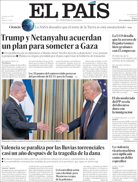 Portada de El Pais del martes, 30 de septiembre de 2025