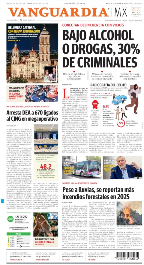 Portada de Vanguardia del martes, 30 de septiembre de 2025