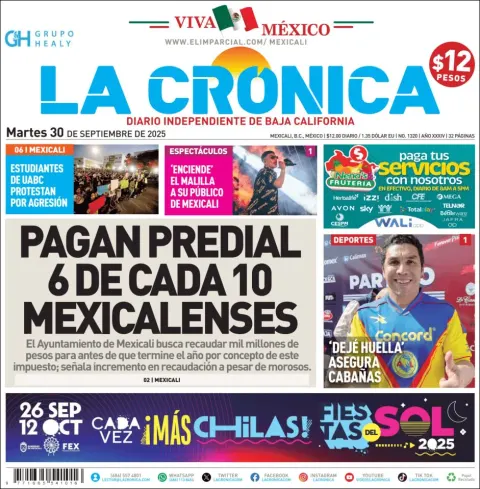 Portada de La Cronica del martes, 30 de septiembre de 2025