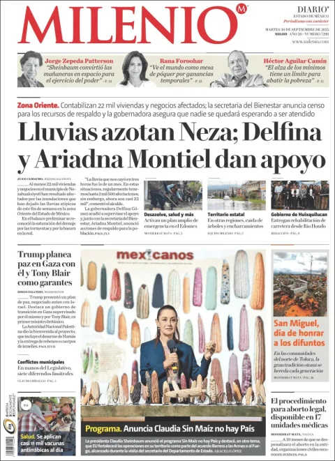 Portada de Milenio Edo de Mexico del martes, 30 de septiembre de 2025