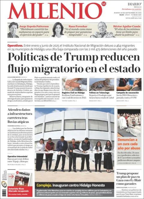 Portada de Milenio Hidalgo del martes, 30 de septiembre de 2025