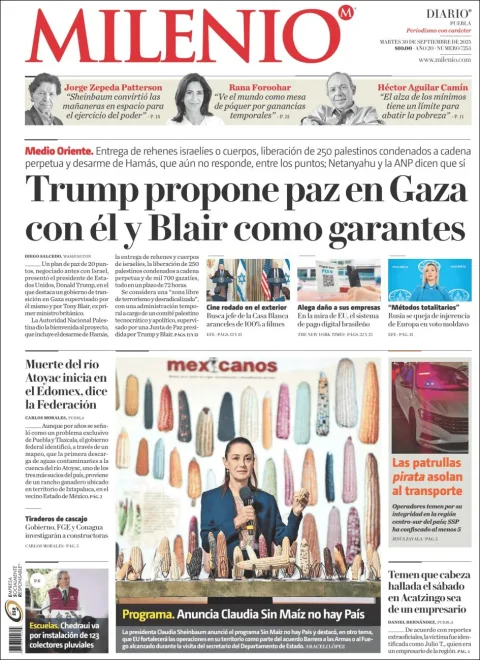 Portada de Milenio Puebla del martes, 30 de septiembre de 2025