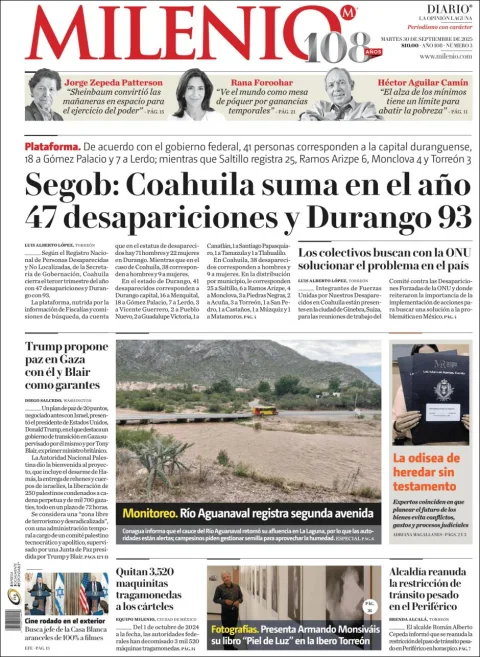 Portada de Milenio Laguna del martes, 30 de septiembre de 2025
