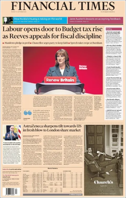 Portada de Financial Times del martes, 30 de septiembre de 2025