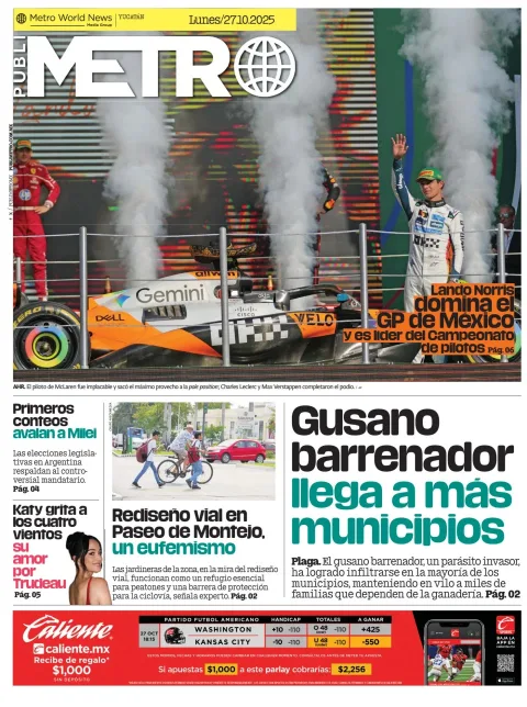 Portada de Publimetro Merida del lunes, 27 de octubre de 2025