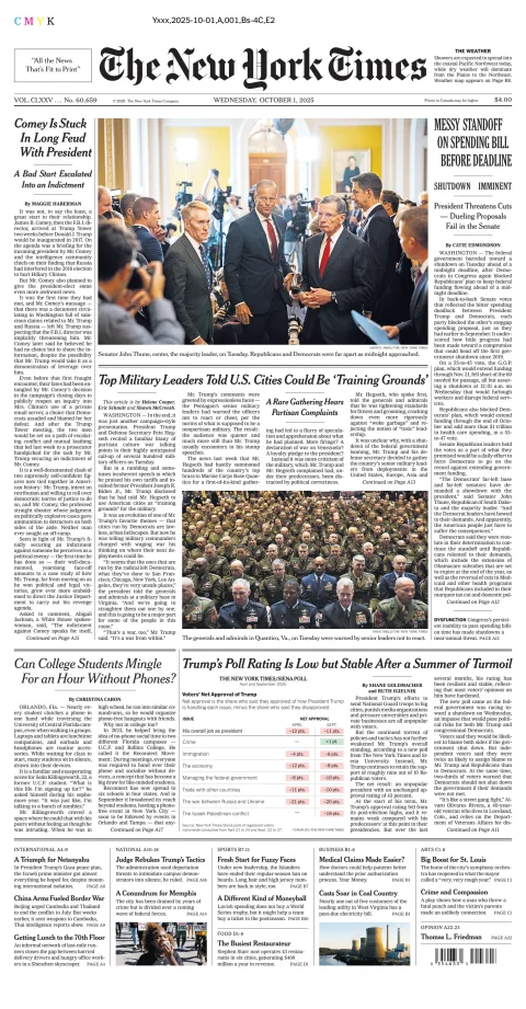 Portada de The New York Times (national) del miércoles, 1 de octubre de 2025