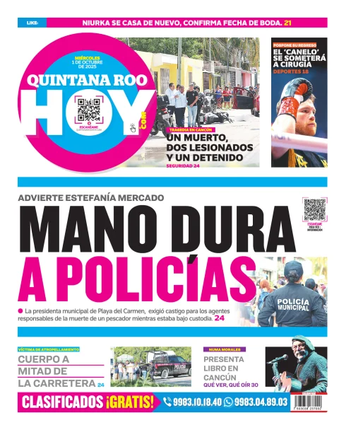 Portada de Quintana Roo Hoy (contraportada) del miércoles, 1 de octubre de 2025