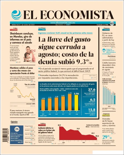 Portada de El Economista del miércoles, 1 de octubre de 2025