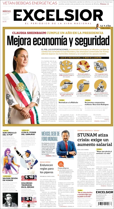 Portada de Excelsior del miércoles, 1 de octubre de 2025