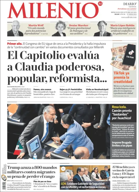 Portada de Milenio del miércoles, 1 de octubre de 2025