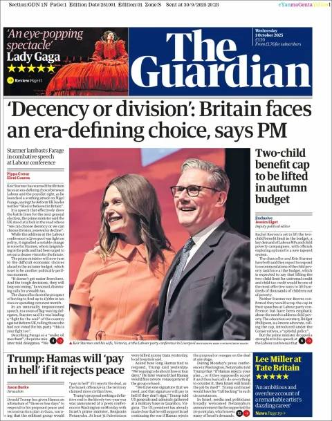 Portada de The Guardian (reino Unido) del miércoles, 1 de octubre de 2025
