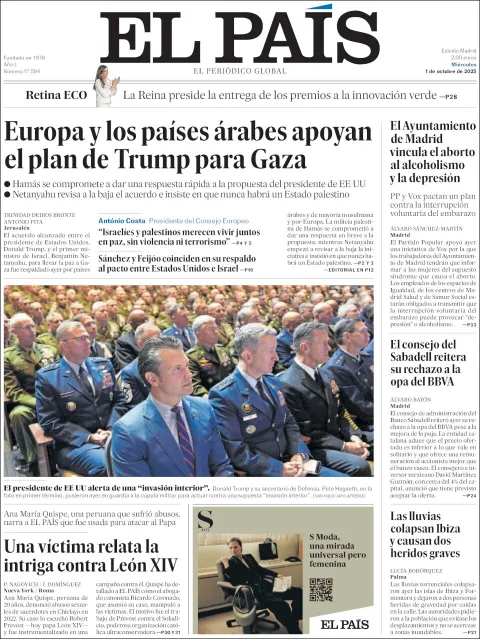 Portada de El Pais del miércoles, 1 de octubre de 2025