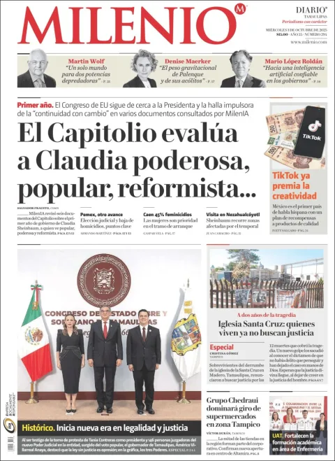 Portada de Milenio Tamaulipas del miércoles, 1 de octubre de 2025