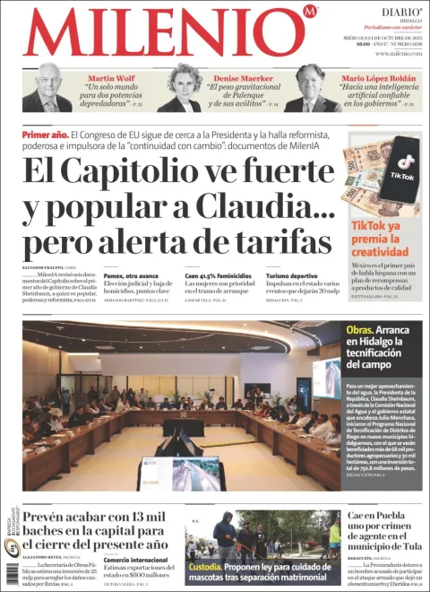 Portada de Milenio Hidalgo del miércoles, 1 de octubre de 2025