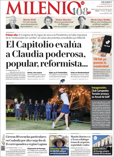 Portada de Milenio Laguna del miércoles, 1 de octubre de 2025