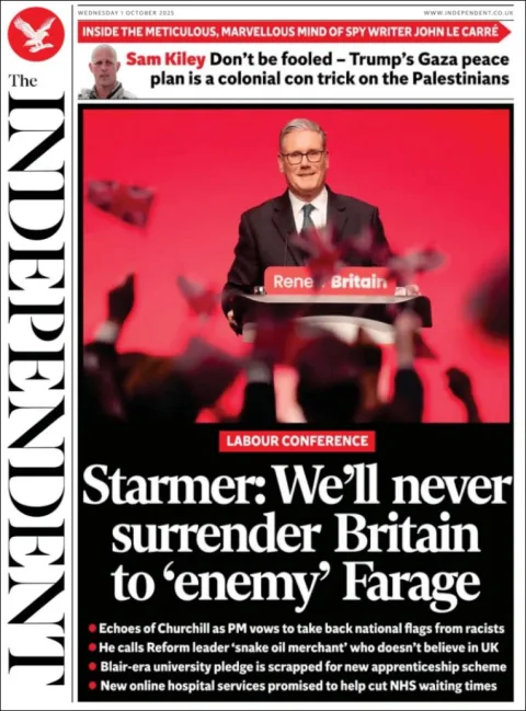 Portada de The Independent del miércoles, 1 de octubre de 2025