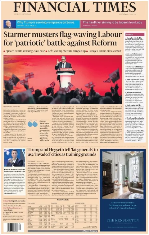 Portada de Financial Times del miércoles, 1 de octubre de 2025