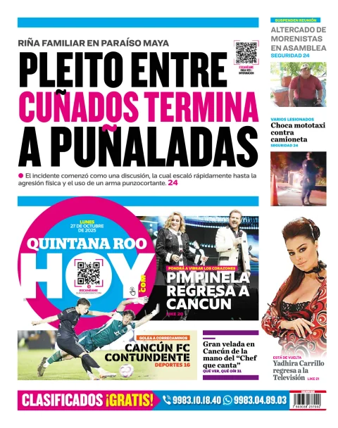 Portada de Quintana Roo Hoy (contraportada)