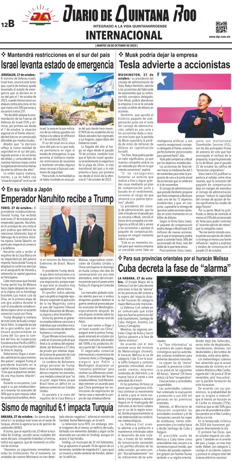 Portada de Diario de Quintana Roo (contra Portada)
