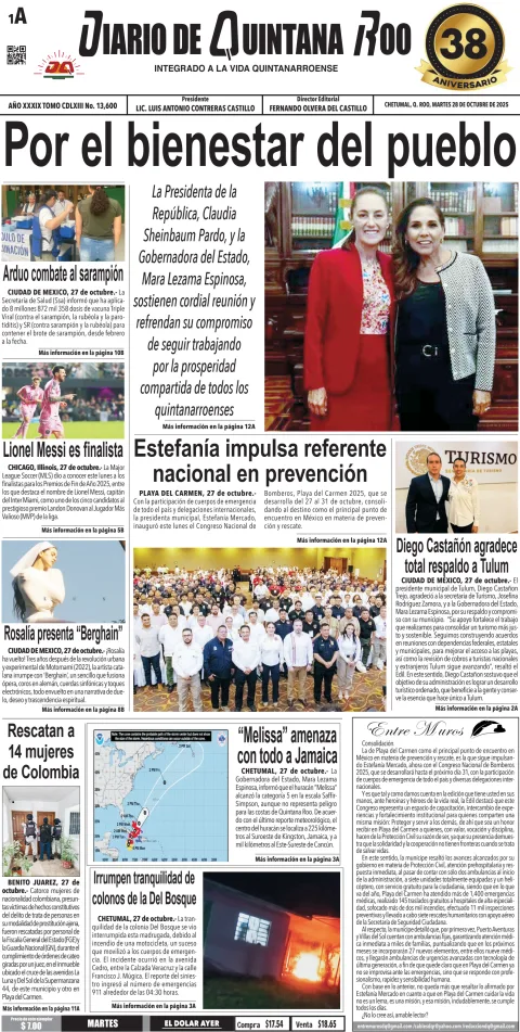Portada de Diario de Quintana Roo (portada)