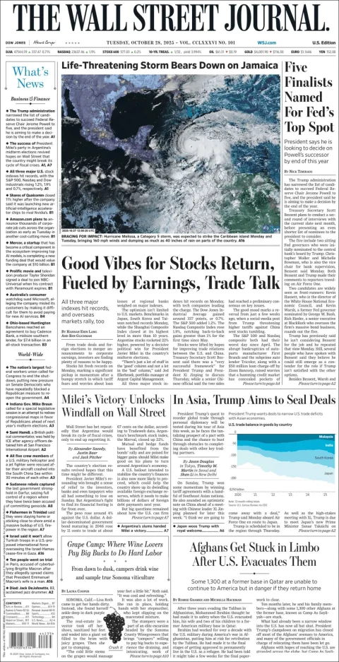 Portada de The Wall Street Journal del martes, 28 de octubre de 2025