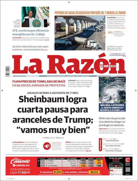 Portada de La Razon del martes, 28 de octubre de 2025