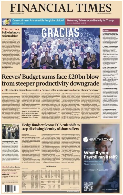 Portada de Financial Times del martes, 28 de octubre de 2025
