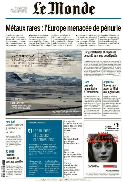 Portada de Le Monde del martes, 28 de octubre de 2025