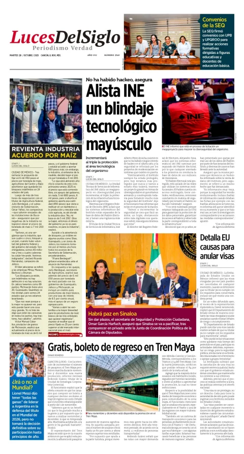 Portada de Luces del Siglo del martes, 28 de octubre de 2025