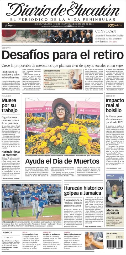 Portada de Diario de Yucatán del martes, 28 de octubre de 2025