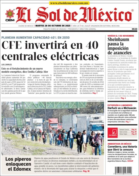 Portada de El Sol de Mexico del martes, 28 de octubre de 2025