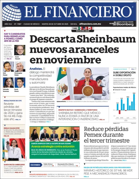 Portada de El Financiero del martes, 28 de octubre de 2025
