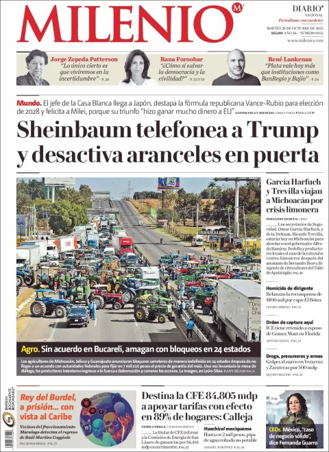 Portada de Milenio del martes, 28 de octubre de 2025