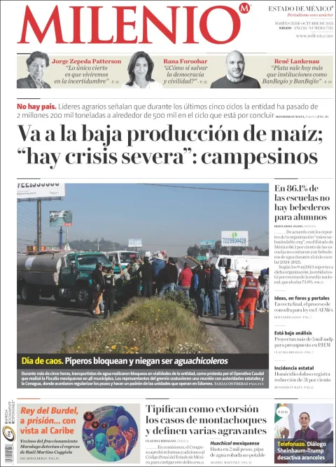 Portada de Milenio Edo de Mexico del martes, 28 de octubre de 2025