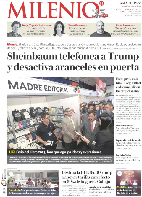 Portada de Milenio Tamaulipas del martes, 28 de octubre de 2025