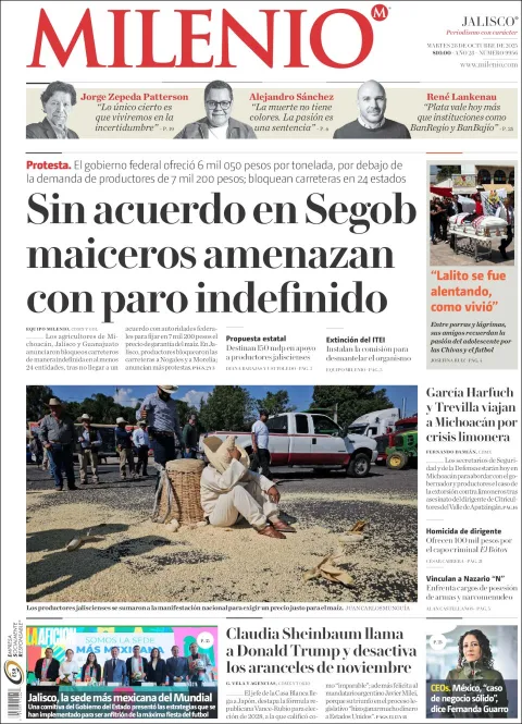 Portada de Milenio Jalisco del martes, 28 de octubre de 2025