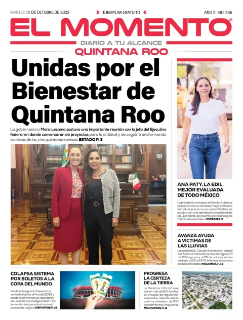 Portada de El Momento Quintana Roo del martes, 28 de octubre de 2025
